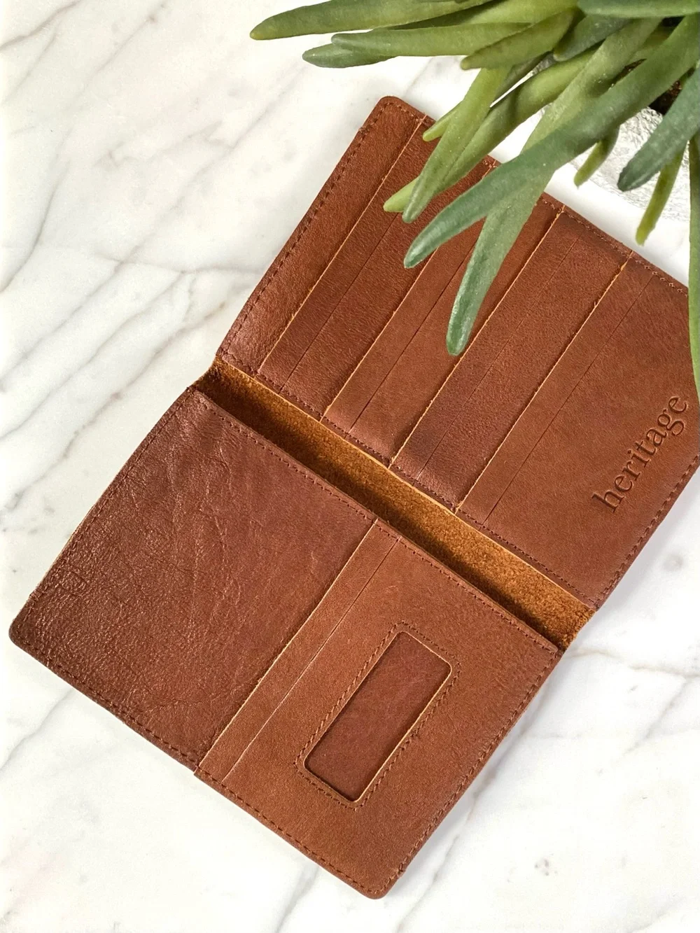 BANANA REPUBLIC- Heritage Embossed Brown Leather Passport Cover Wallet